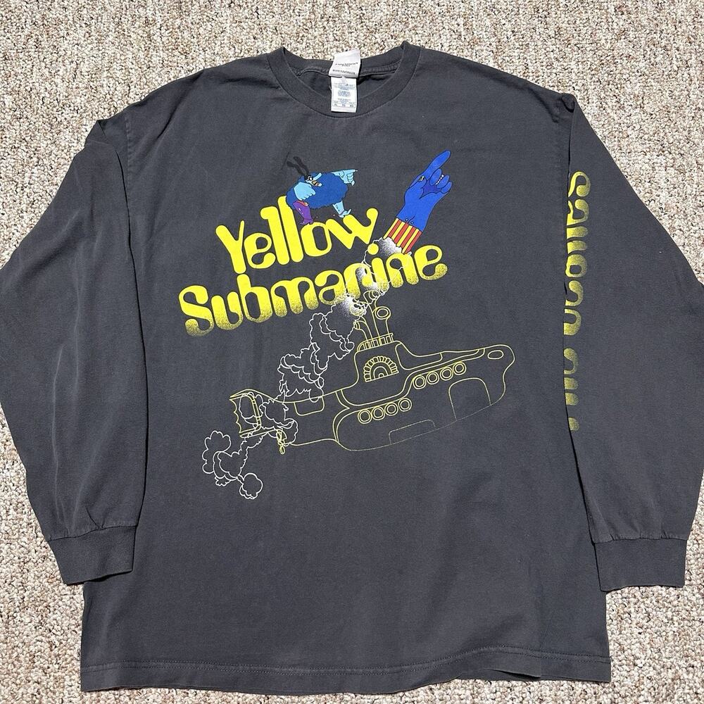 Vtg 2000s Yellow Submarine Graphic Long Sleeve T Shirt Mens XL Music Tee